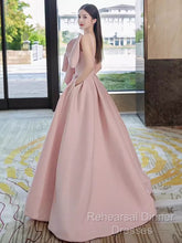 A Line Strapless Pink Satin Long Semi Formal Prom Dress Party Dresses